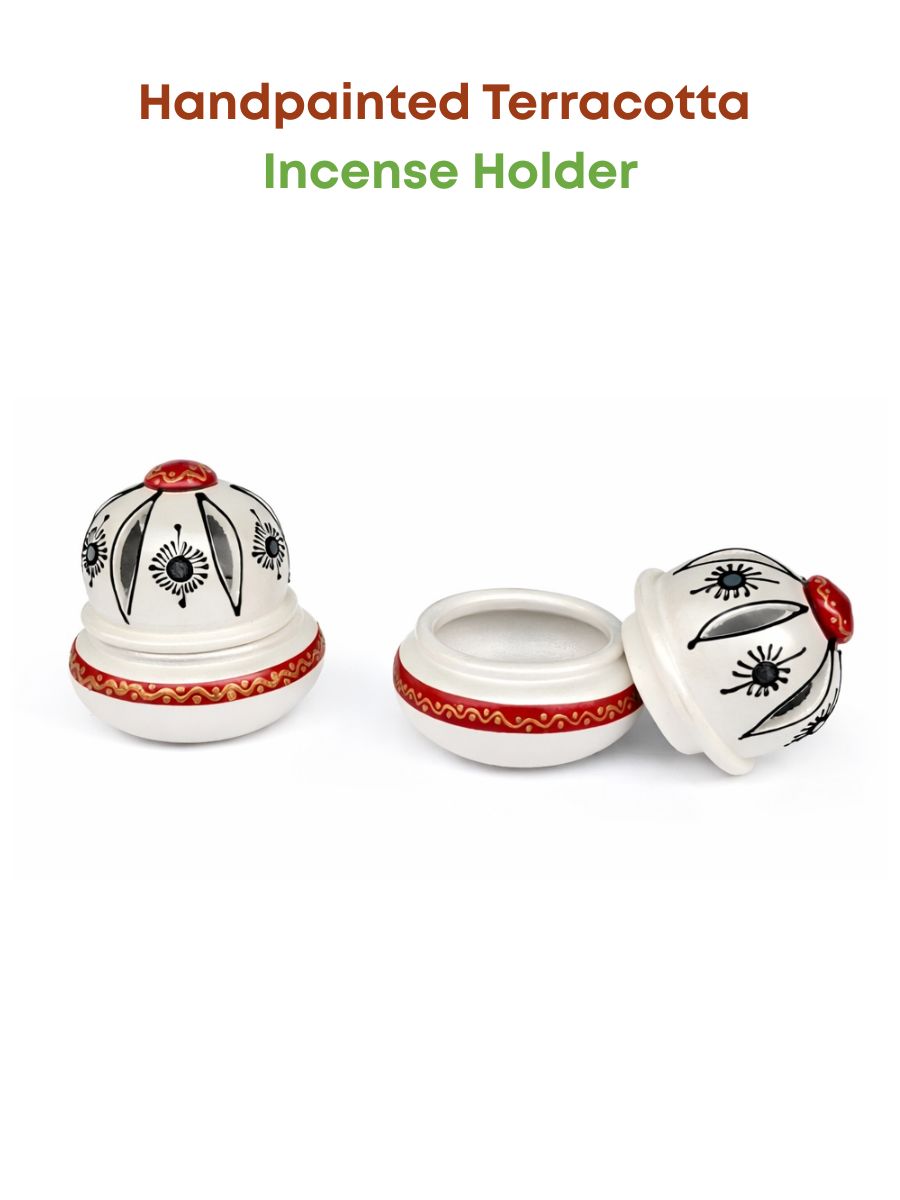 Handcrafted incense holders with lid shown on white background, ideal for pooja room use and gifting spiritual decor.