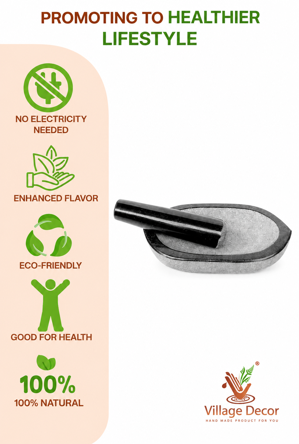 Granite Boat shape Kharal | Nanni Kalvam(நன்னி கல்வம்), Lightweight with comfortable Pestle, 100% Safe, High-Quality Stone for Home & Kitchen
