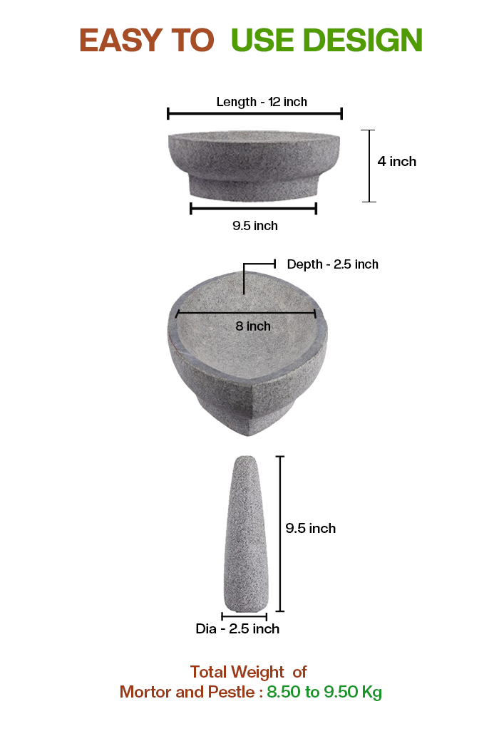 Dimensions of Unpolsihed stone Kharal with height, width, and diameter measurements shown.
