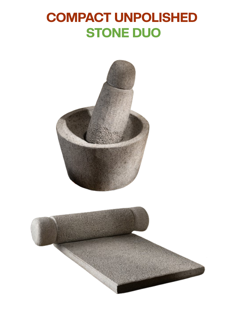 Unpolished stone Silbatta (Ammikal) and Rubbu Rolu (Attukal) combo displayed on a white background, ideal for traditional grinding in Indian kitchens.
