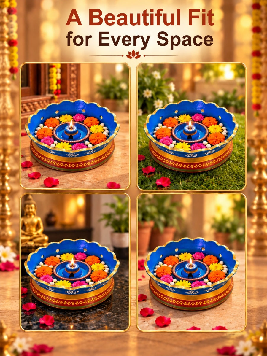 Temple Blue Terracotta Vallalar Diya - Dia 7 inch | Handpainted Terracotta Decor - Inspired by temples Made for your home