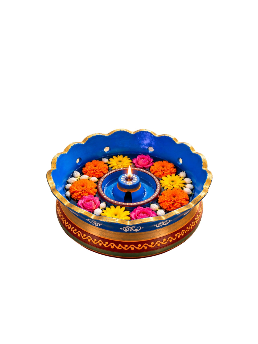 Temple Blue Terracotta Vallalar Diya - Dia 7 inch | Handpainted Terracotta Decor - Inspired by temples Made for your home