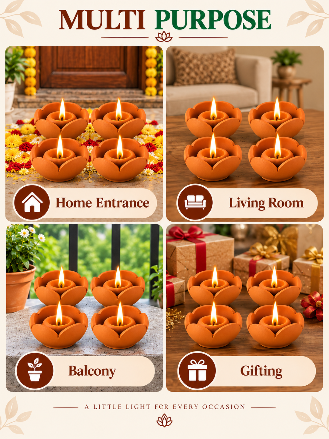 Terracotta Lotus Shape Diya | Handmade Traditional Lamp for Festival and Puja - 4 Qty