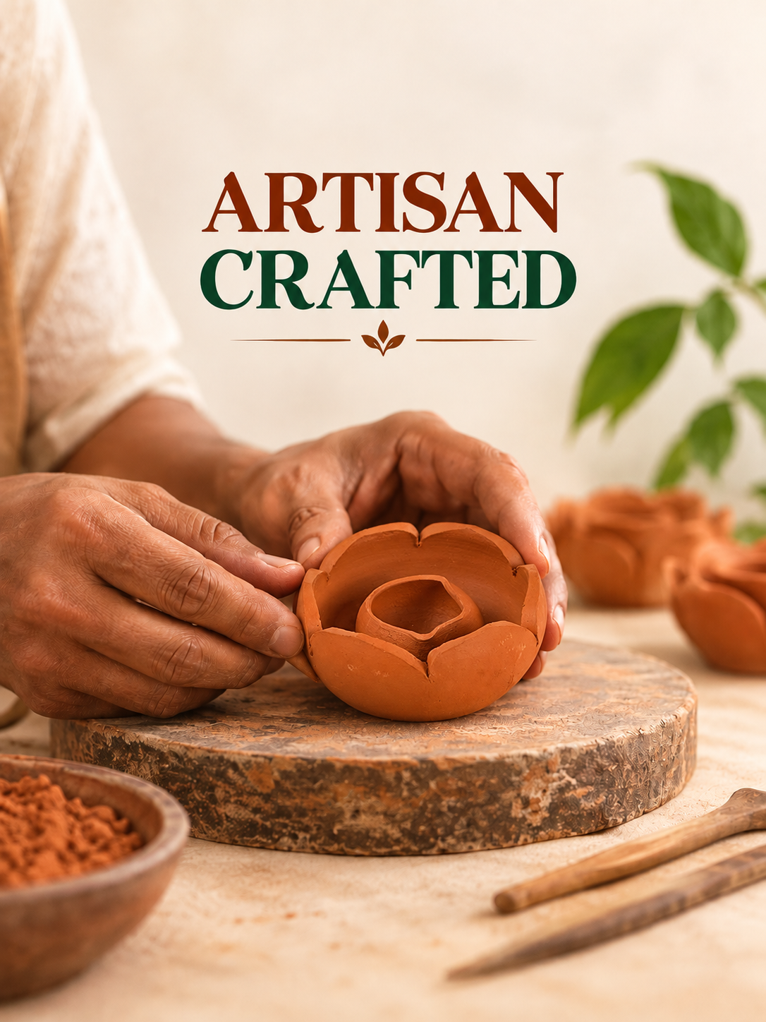 Terracotta Lotus Shape Diya | Handmade Traditional Lamp for Festival and Puja - 4 Qty