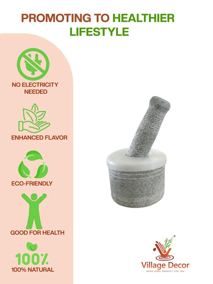 Mortar and pestle promoting a healthier lifestyle through traditional grinding and natural cooking methods