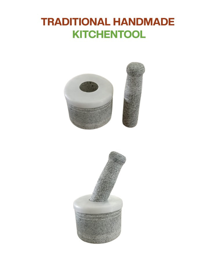 Unpolished mortar and pestle made of Black Stone, used as a ginger garlic masher, displayed on a white background