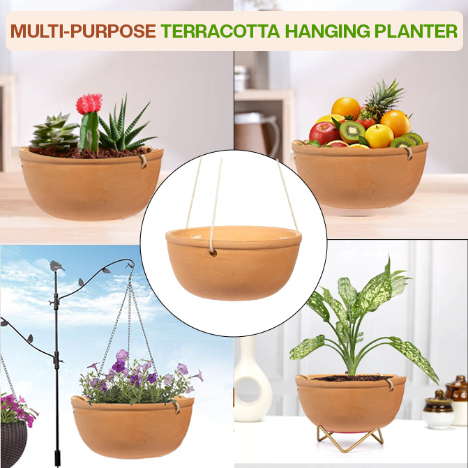 Terracotta Hanging Bowl Planter with Rope