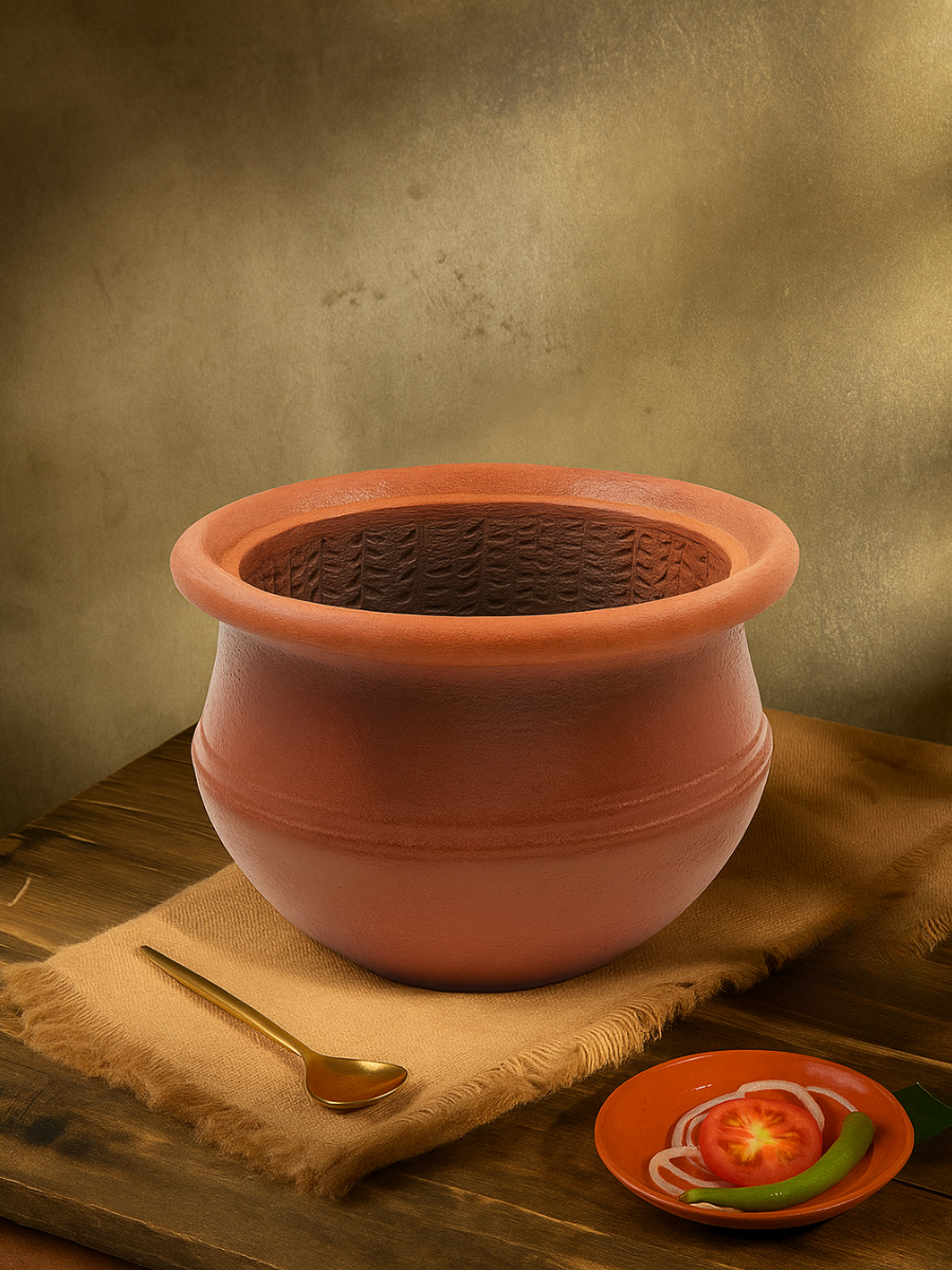 Clay Keerai Chetti | Cookware for easy mashing of dals and spinach|  Mitti Ke Bartan - (Small(1.5 litres))