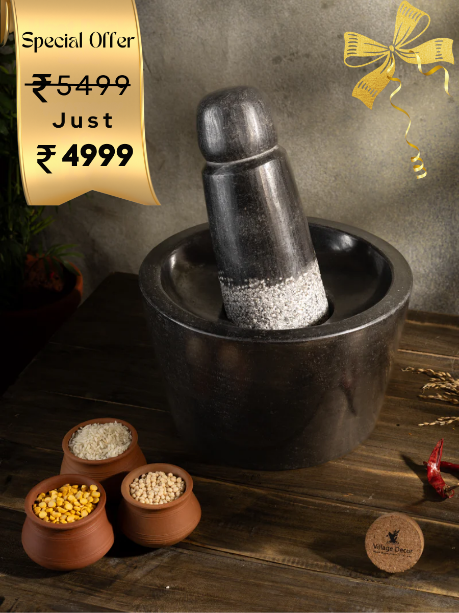 Granite Stone Polished Attukal | Rubbu Rolu | Mortar & Pestle for home and kitchen, 100% Traditional and Flavourful cooking, (B * H - 10 * 6 Inch)