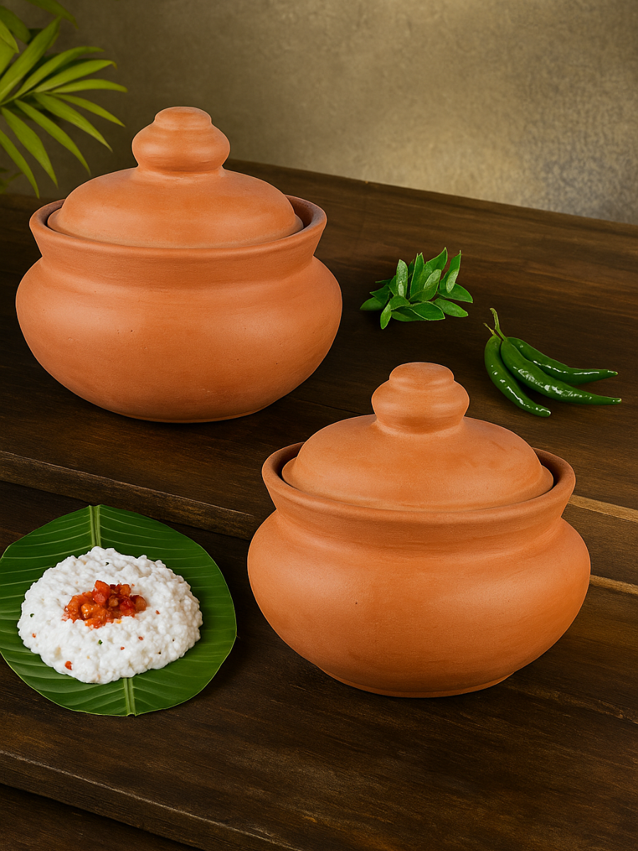 Terracotta clay Curd Pot with lid | 100% Natural and Chemical Free Dahi Pot Set of 2 - (750 ml)