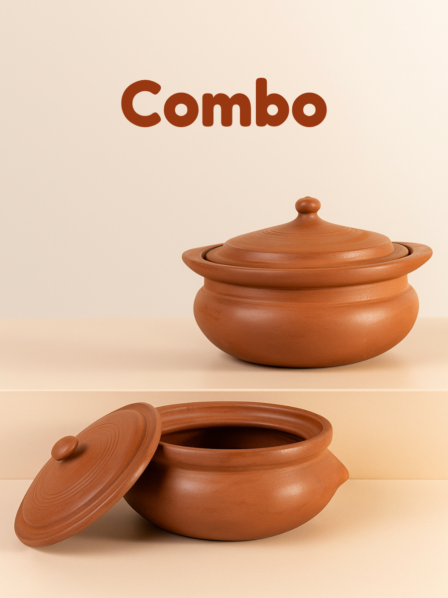 Mini Cookware Combo - Cooking Pot (1 & 2 Liters) | Mitti Ke Bartan | Traditional Handmade & Gas Stove Safe