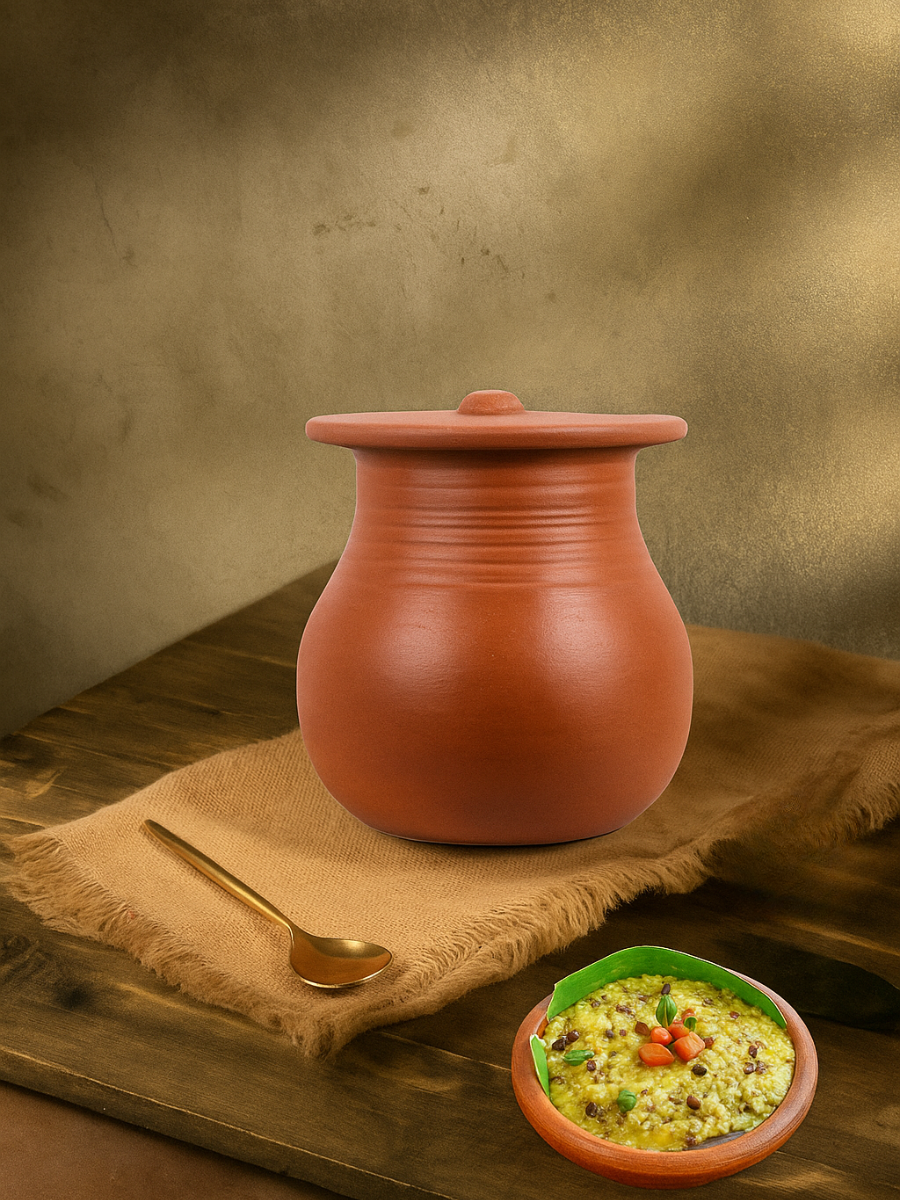 Village Decor Handmade Earthern Clay Pongal Pot| Mitti Ke Bartan, 100% Healthier & Traditional Cooking - 2 Liter