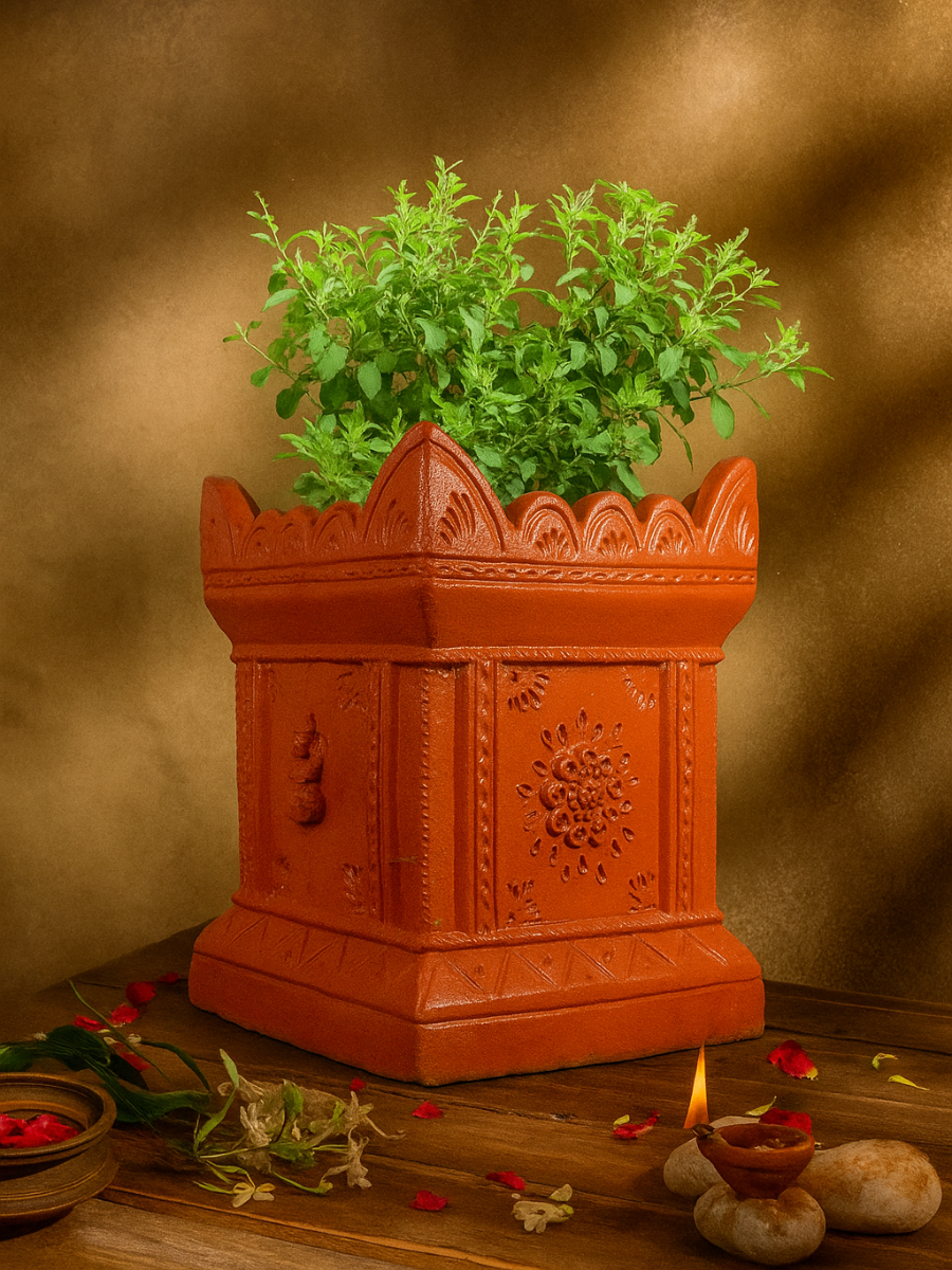 Terracotta Gardening Brindavan Tulsi Pot with Drainage Hole at Bottom | Tulsi Vrindavan  for Balcony, Porch, Garden, Roof Planter (Brown, 12 * 17 inch)