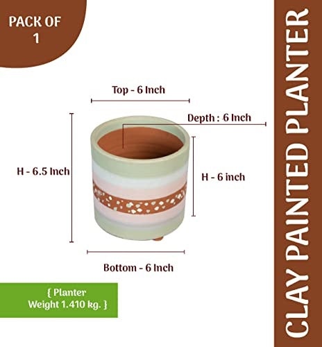 Terracotta Painted Plant Container with Bottom Tray