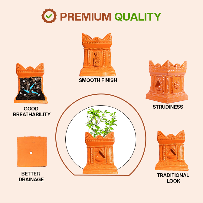 Terracotta Gardening Brindavan Tulsi Pot (B*H - 7*10 inch)