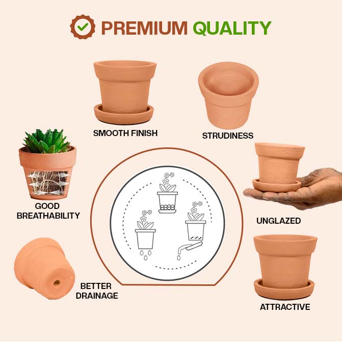 Terracotta Flower Pot with Bottom Tray 4 inch