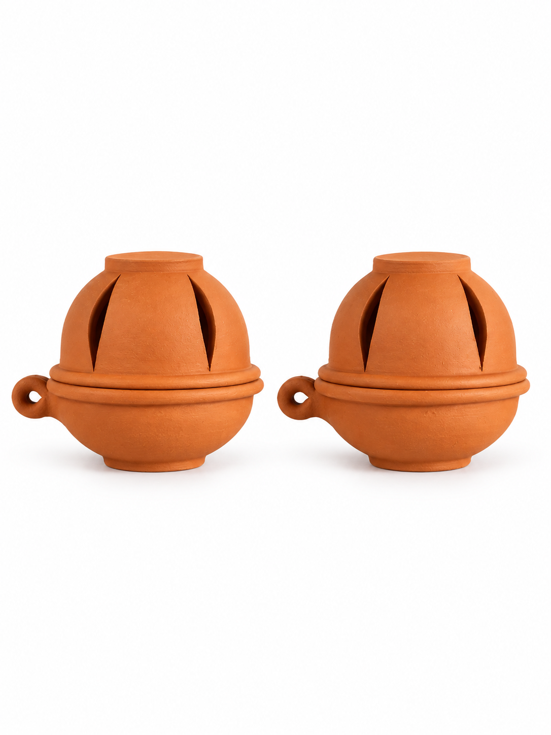 Traditional Handmade Terracotta Diyas with Lid for Home Decoration & Puja (2 Quantity)