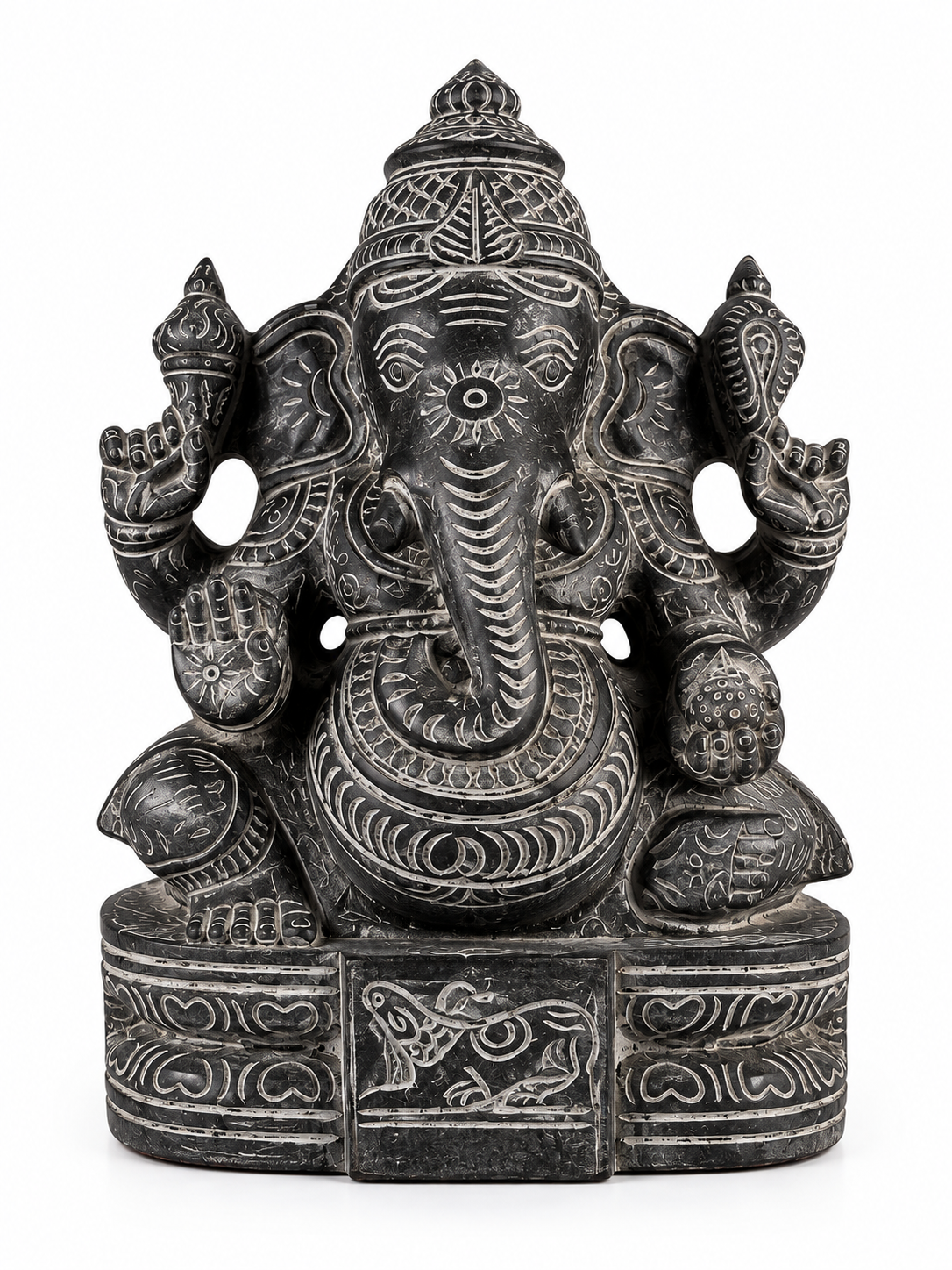 Black Stone Valampuri Vinayagar  Idol, Kan Drishti Ganapathy for Pooja, Home Decor and Showpiece - 6.5 Inch