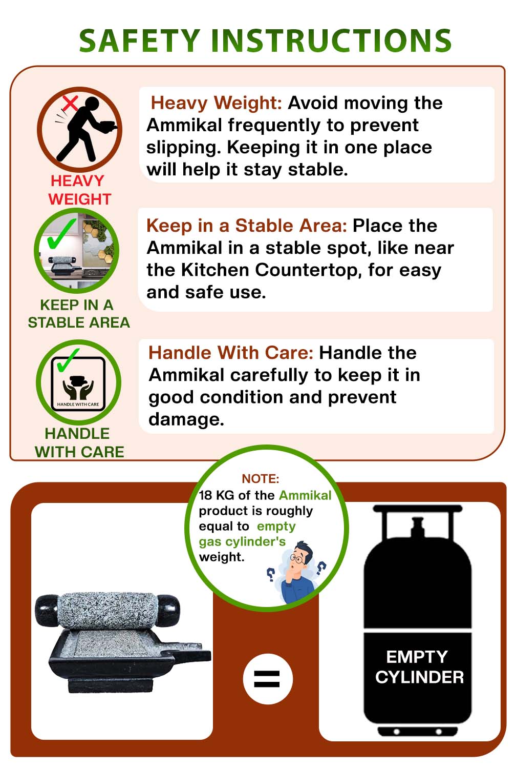 Safety instructions for handling Silbatta – heavy weight, Maintenance and care tips.

