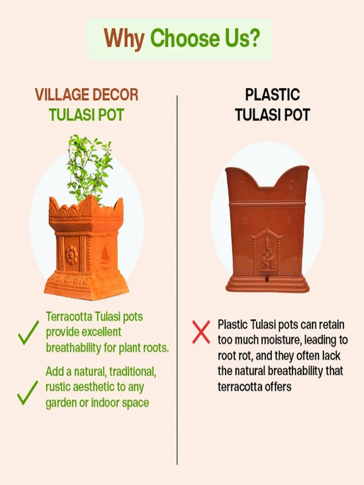 Terracotta Gardening Brindavan Tulsi Pot with Drainage Hole at Bottom | Tulsi Vrindavan for Balcony, Porch, Garden, Roof Planter (B*H- 10*12 inch)