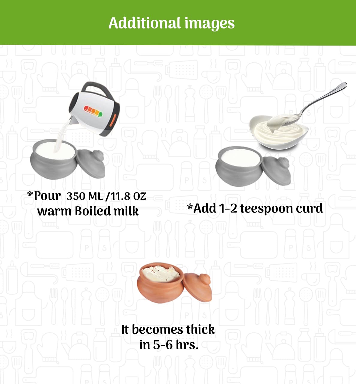 Step-by-step guide to using a clay curd pot: pour warm milk, add 1–2 teaspoons curd, and let it set for 5–6 hours to get thick, fresh yogurt.
