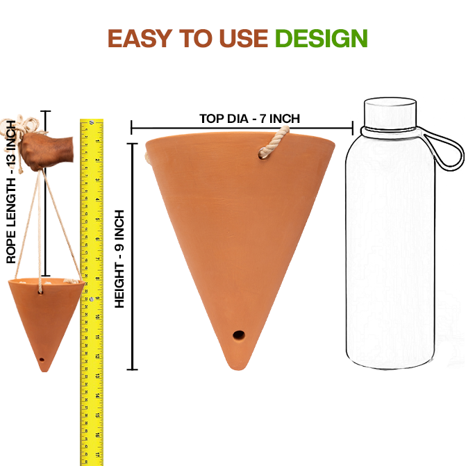Terracotta Cone Shape planter pot, shown with a simple and user-friendly design-perfect for succulents, or indoor and outdoor plants.
