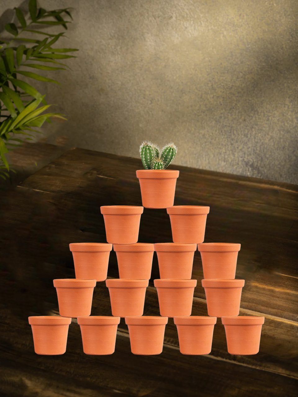 A Terracotta cone-shaped planter Pot, placed indoors. A simple and natural choice for home gardening.
