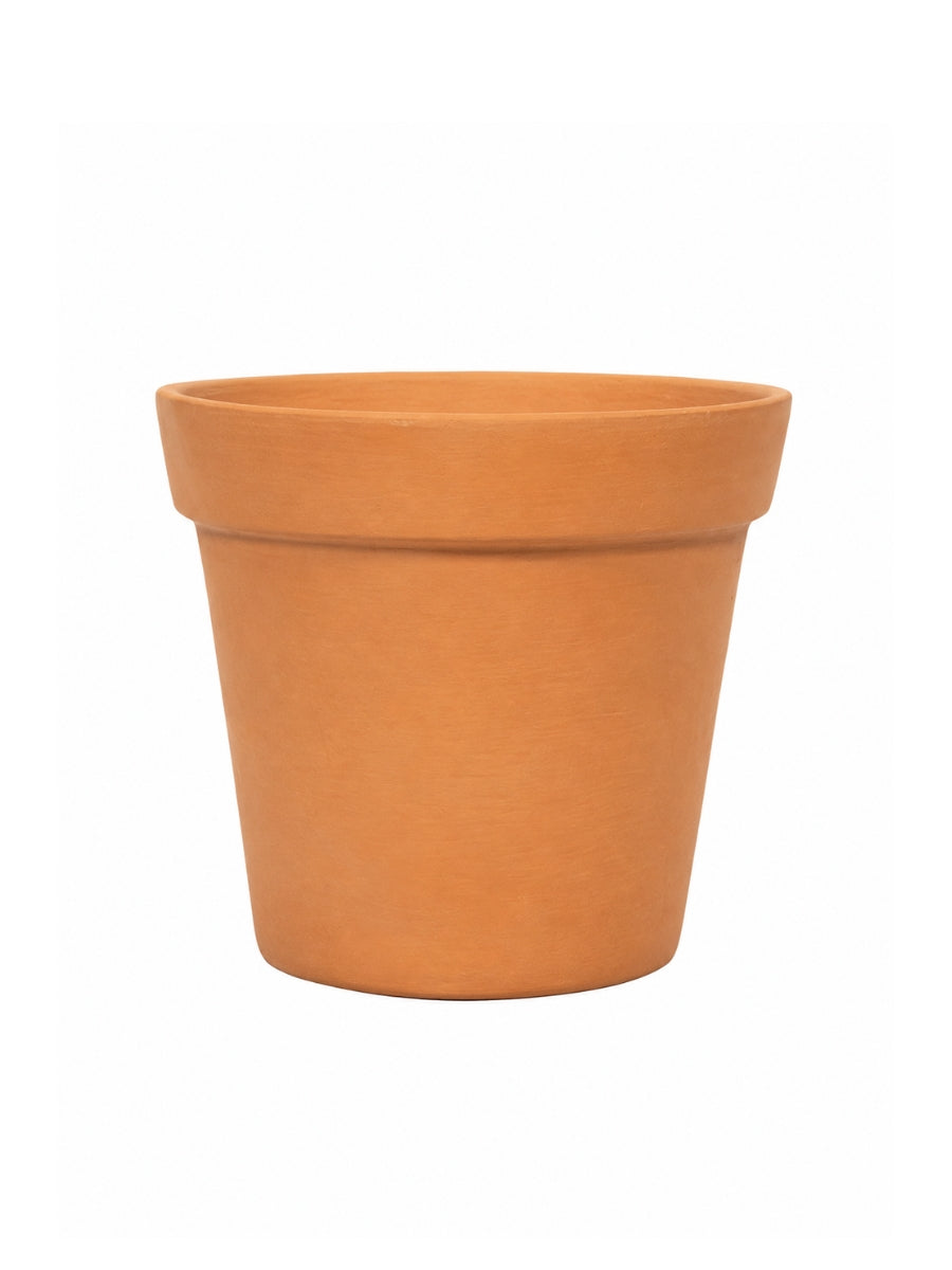 Terracotta cone shape planter pot with bottom tray, displayed on a white background. A simple and eco-friendly choice for indoor and garden use.
