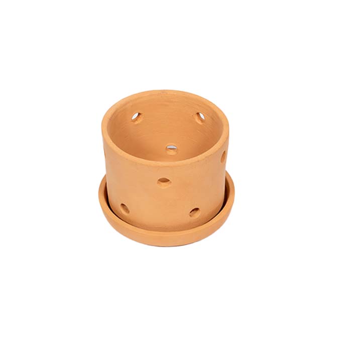 Terracotta Cylinder Shape Hanging Orchid  planter pot with side drainage holes, ideal for indoor herbs, small houseplants, or balcony decor.
