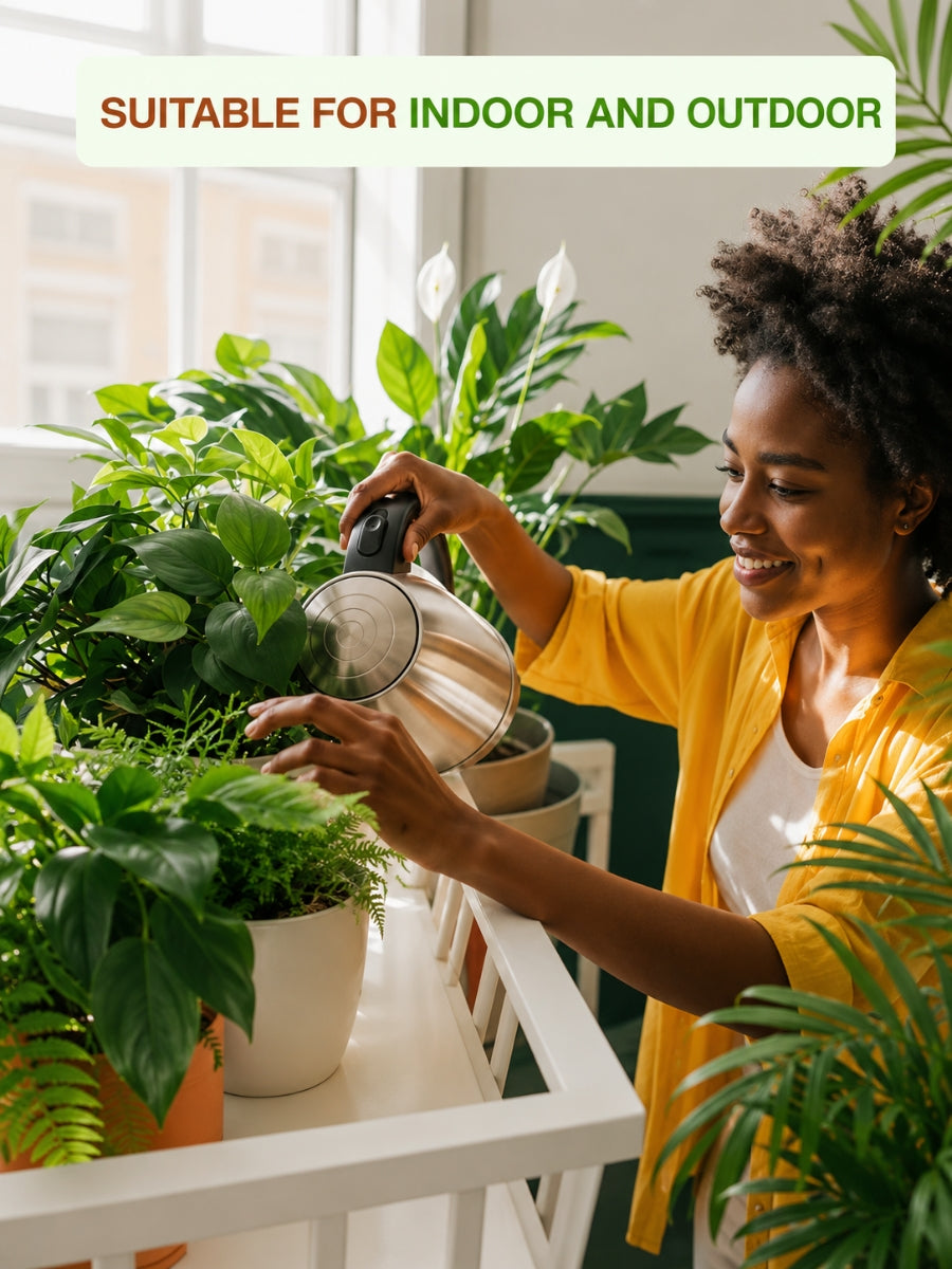 Woman Watering Green Plants Near A Window, Showcasing The Terracotta Planter's Pot Suitability For Both Indoor And Outdoor Use.