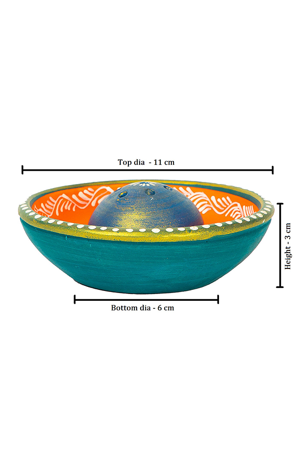 Terracotta incense stick holder with dimensions labeled — top diameter 11 cm, bottom diameter 6 cm, and height 3 cm.