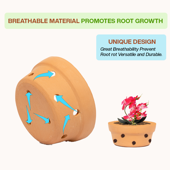 Root-friendly terracotta planter with ventilation holes that support airflow and prevent rot, perfect as an indoor flower pot or clay garden planter for healthy plants.
