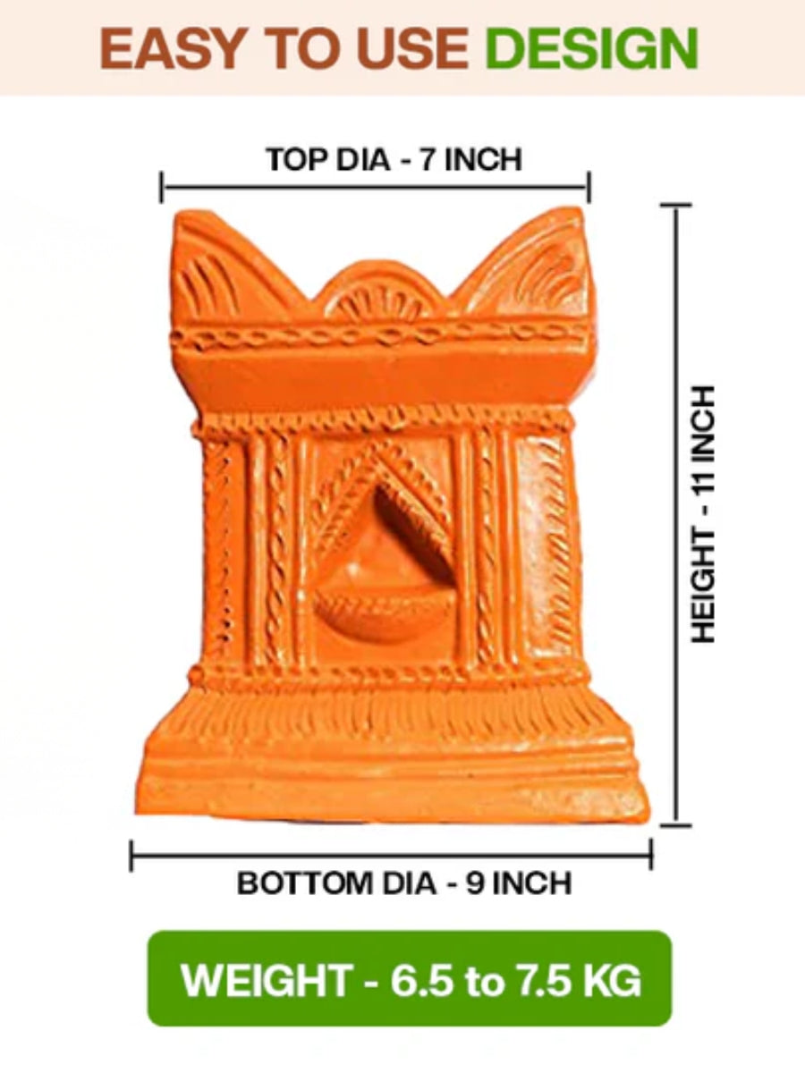 Terracotta Tulsi Pot with visual size comparison and simple design reference. Ideal for understanding the overall shape and structure.
