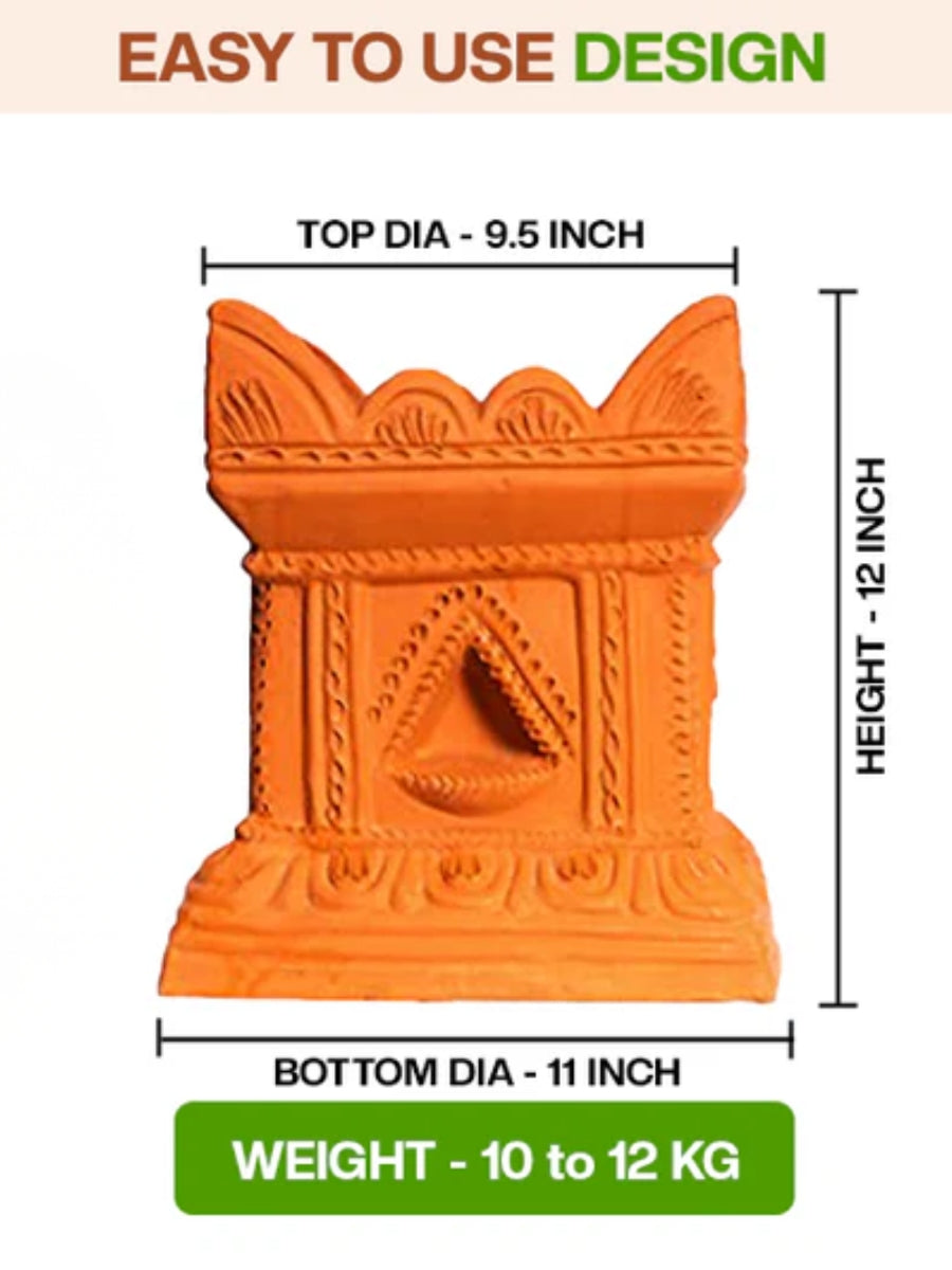 Terracotta Tulsi Pot with visual size comparison and simple design reference. Ideal for understanding the overall shape and structure.
