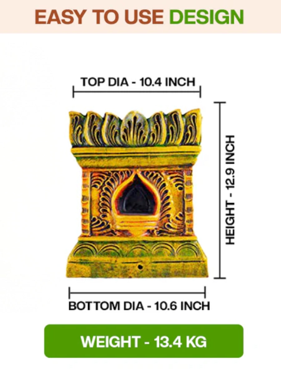 Terracotta Tulsi Pot with visual size comparison and simple design reference. Ideal for understanding the overall shape and structure.
