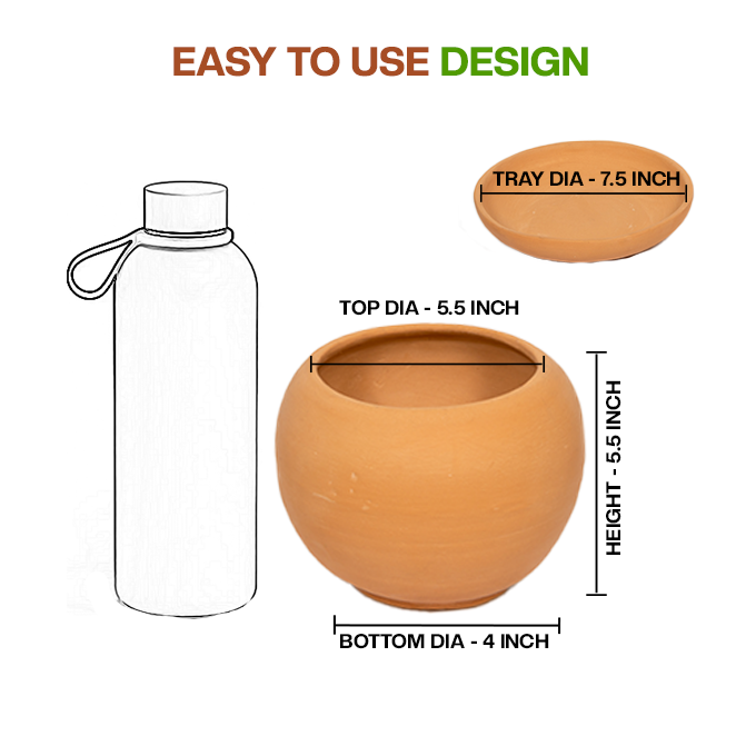 Terracotta Flower Pot showing easy to use design with dimension view and small size, ideal for indoor and outdoor plant lovers.
