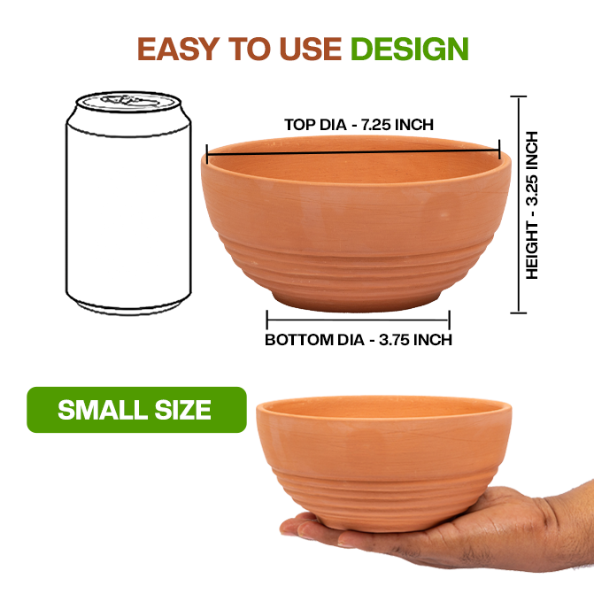 Terracotta Flower Pot showing easy to use design with dimension view and small size, ideal for indoor and outdoor plant lovers.
