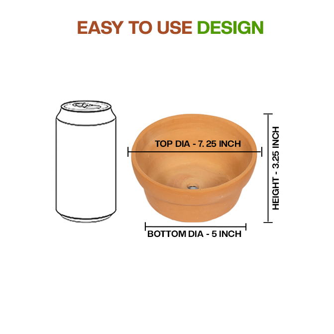 Terracotta Flower Pot showing easy to use design with dimension view and small size, ideal for indoor and outdoor plant lovers.
