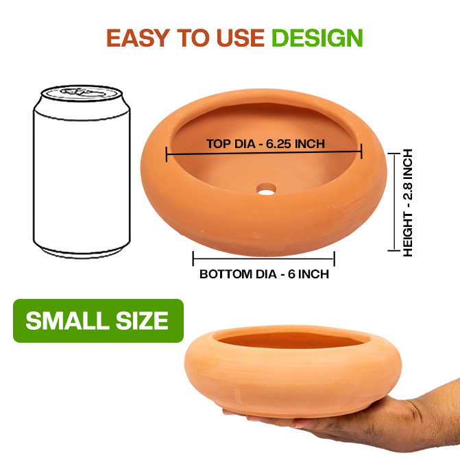 Terracotta Flower Pot showing easy to use design with dimension view and small size, ideal for indoor and outdoor plant lovers.
