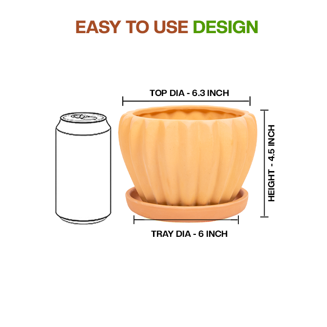 Terracotta Flower Pot showing easy to use design with dimension view and small size, ideal for indoor and outdoor plant lovers.
