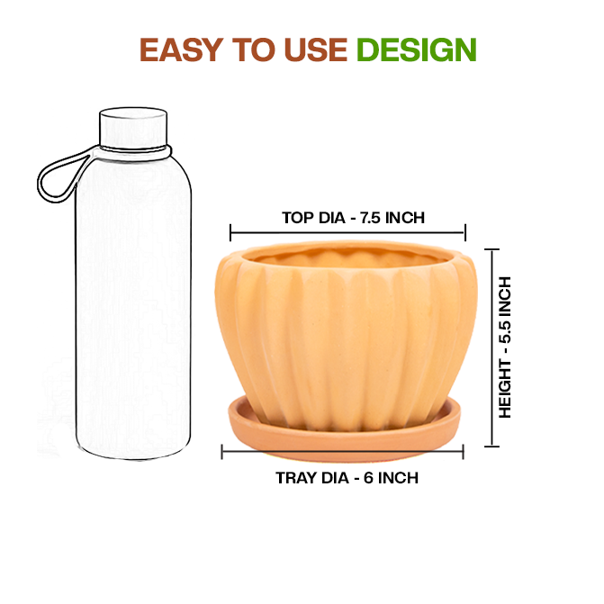 Terracotta Flower Pot showing easy to use design with dimension view and small size, ideal for indoor and outdoor plant lovers.
