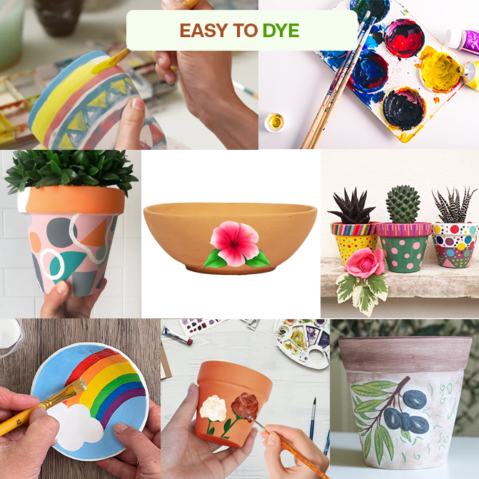 Diy Painted clay garden pots with floral and abstract artwork, showcasing creative decoration ideas for terracotta planters.
