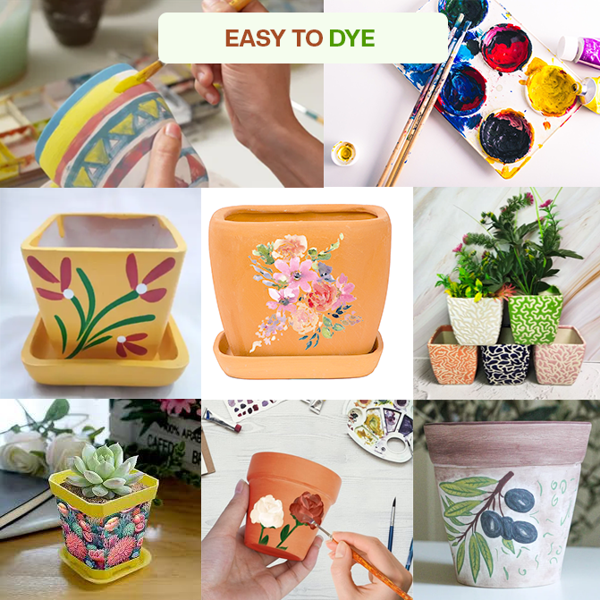 Diy Painted clay garden pots with floral and abstract artwork, showcasing creative decoration ideas for terracotta planters.
