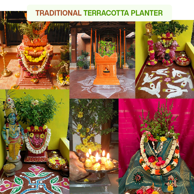 Terracotta Gardening Brindavan Tulsi Pot (B*H - 7*10 inch)