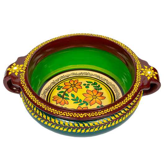 Hand Painted  Terracotta urli/Decorative Bowl (Green)