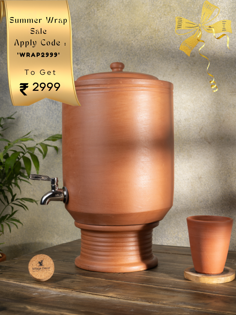 Earthen Clay Water Pot with Lid & Tap | Pre-seasoned Matka - 7000 ml, Handmade, 100% Natural Cooling, Chemical-Free