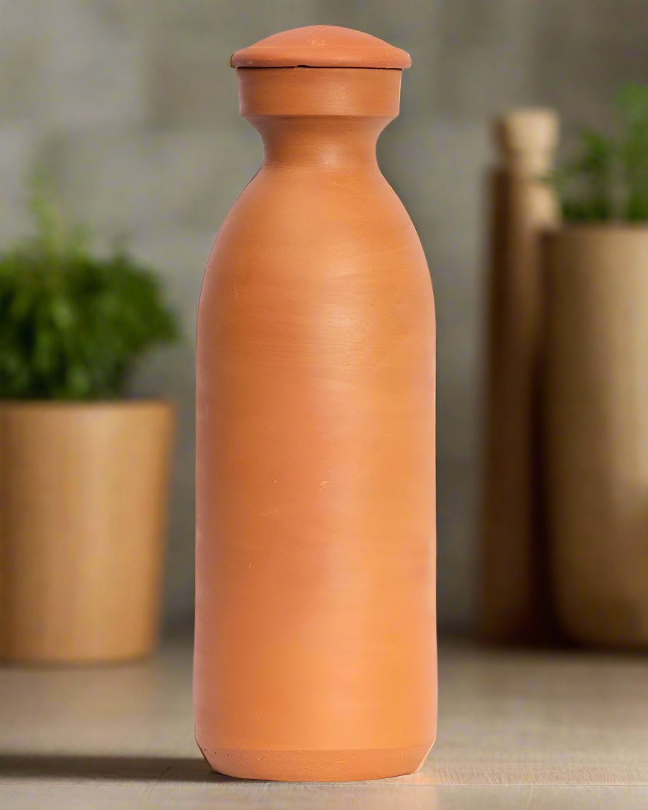 Village Decor Terracotta clay water bottle with lid (Pre-seasoned) 1000 ML