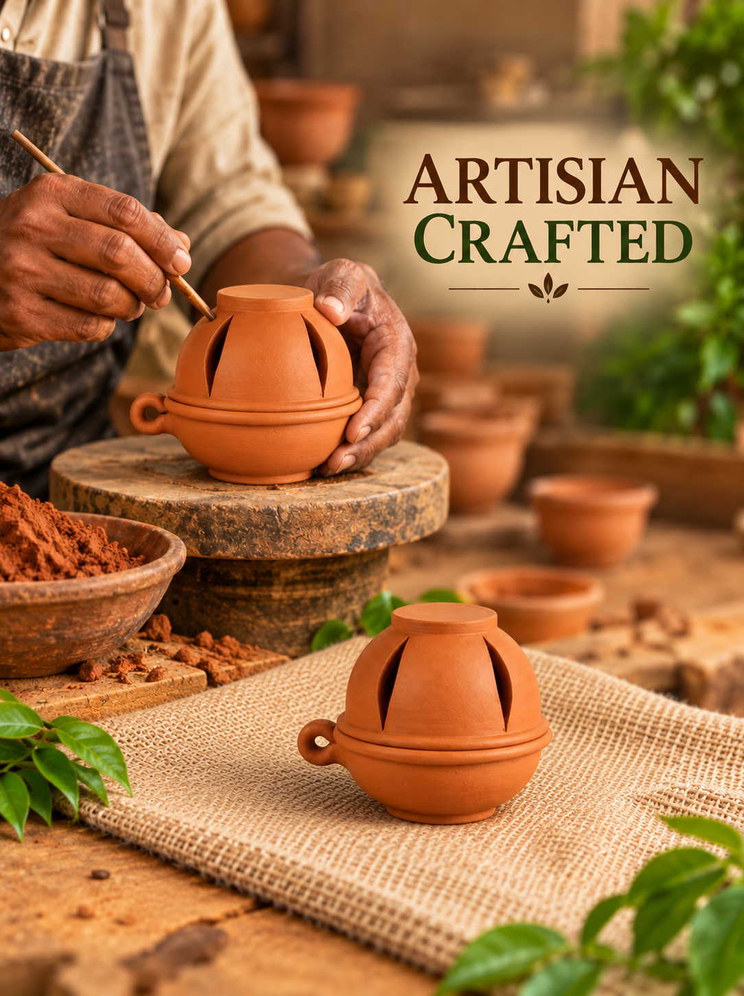 Traditional Handmade Terracotta Diyas with Lid for Home Decoration & Puja (2 Quantity)