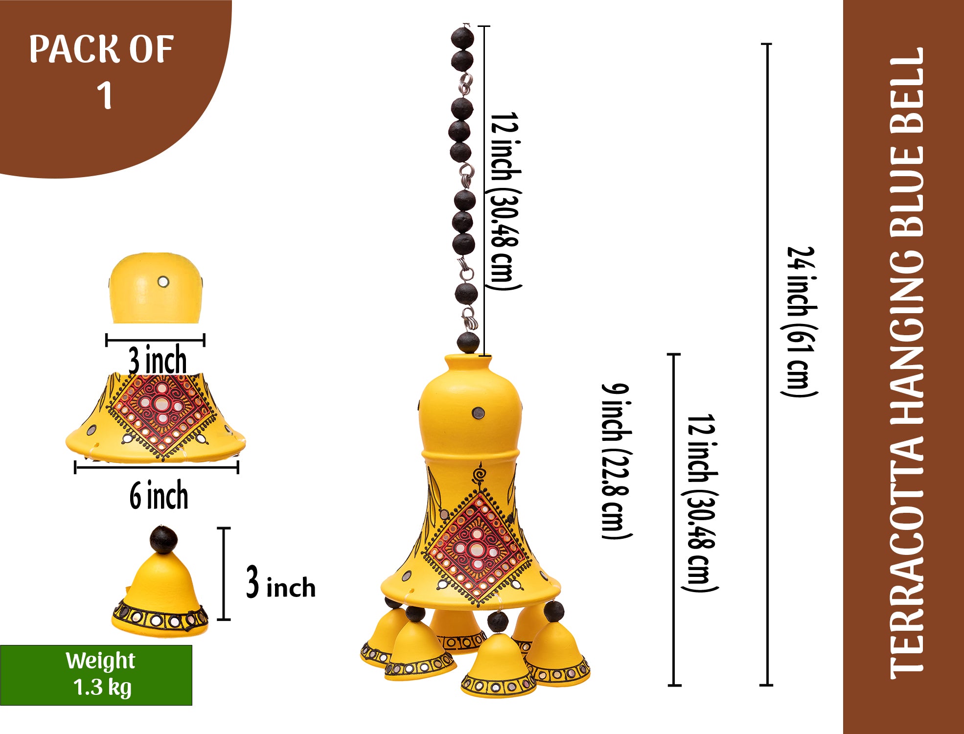 Terracotta Hanging Yellow  Bell - 24 inch