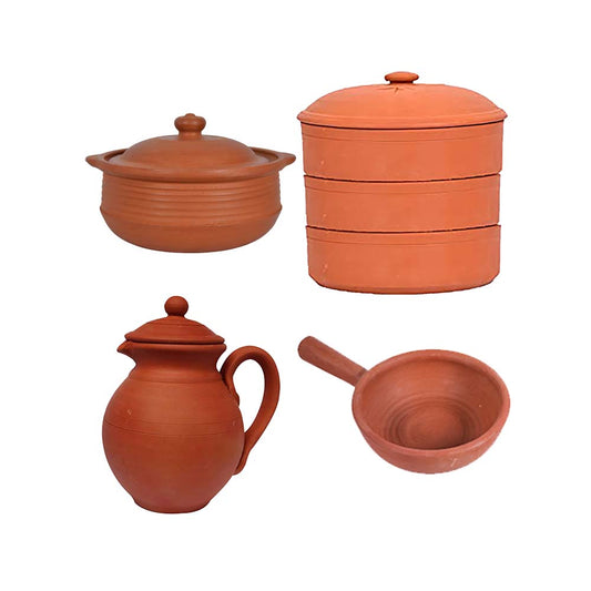 Healthy Kitchen Essentials Set of 4 - Cooking Pot 3L, Tadka Pan, Sprout Box (150 Grams), Water Jug 1.5L